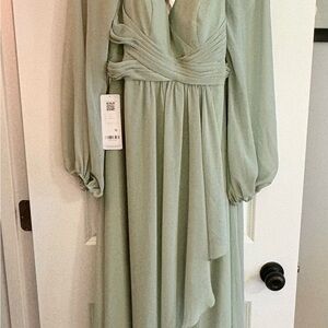 Women’s Sage Green Long Sleeve Chiffon Dress
